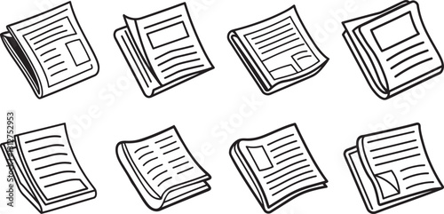 newspaper line art, black outline, vector and illustration, coloring book page line art drawing