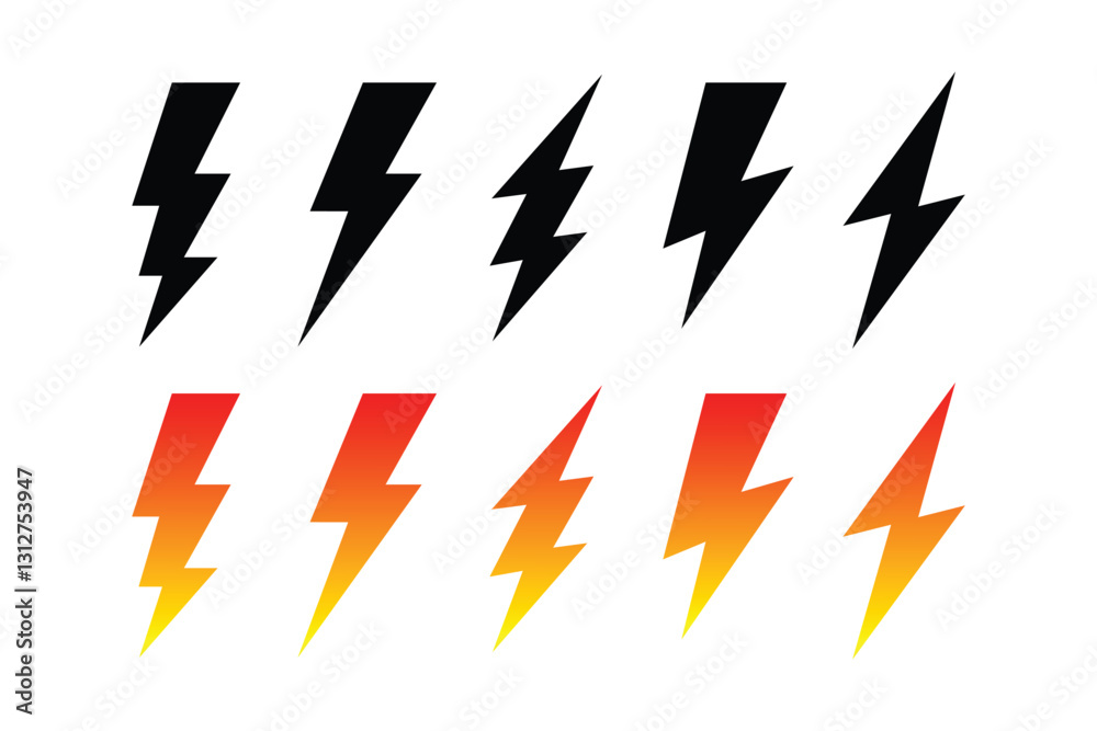 Set lightning bolt. Thunderbolt flat style - stock vector Set lightning bolt. Thunderbolt flat style - stock vector