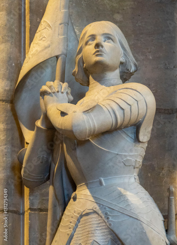 2025-01-26, Église Saint Marc - Orléans, FRANCE. Statue (19th century) of Saint Joan of Arc or Sainte Jeanne d'Arc. Saint of the Roman Catholic Church. .