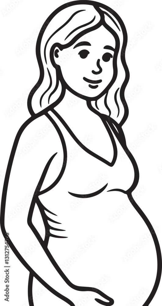 pregnant woman line art, black outline, vector and illustration, coloring book page line art drawing pregnant woman line art, black outline, vector and illustration, coloring book page line art drawing