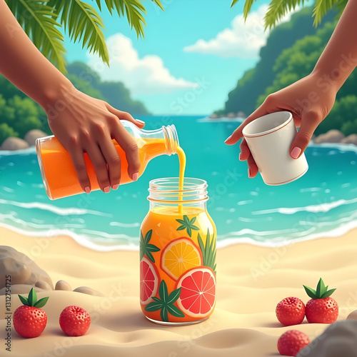 spiaggia, cocktail, bere, estate, bicchiere, spremuta, mare, frutta, tropicale, acqua, donna, arance, alcol, freddo, vacanza, sole, ferie, viaggiare, oceano, festa, sabbia, bevanda, cielo, rinfresco, 
