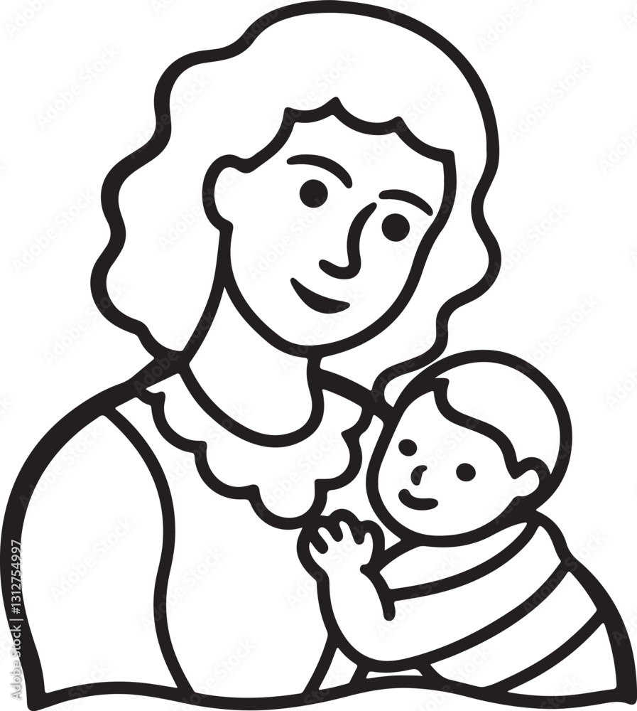 mother holding a baby line art, black outline, vector and illustration, coloring book page line art drawing mother holding a baby line art, black outline, vector and illustration, coloring book page line art drawing