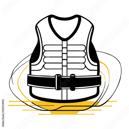 Life jacket safety icon with water and abstract design.