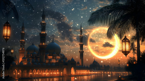 Starry Night Mosque at Sunset