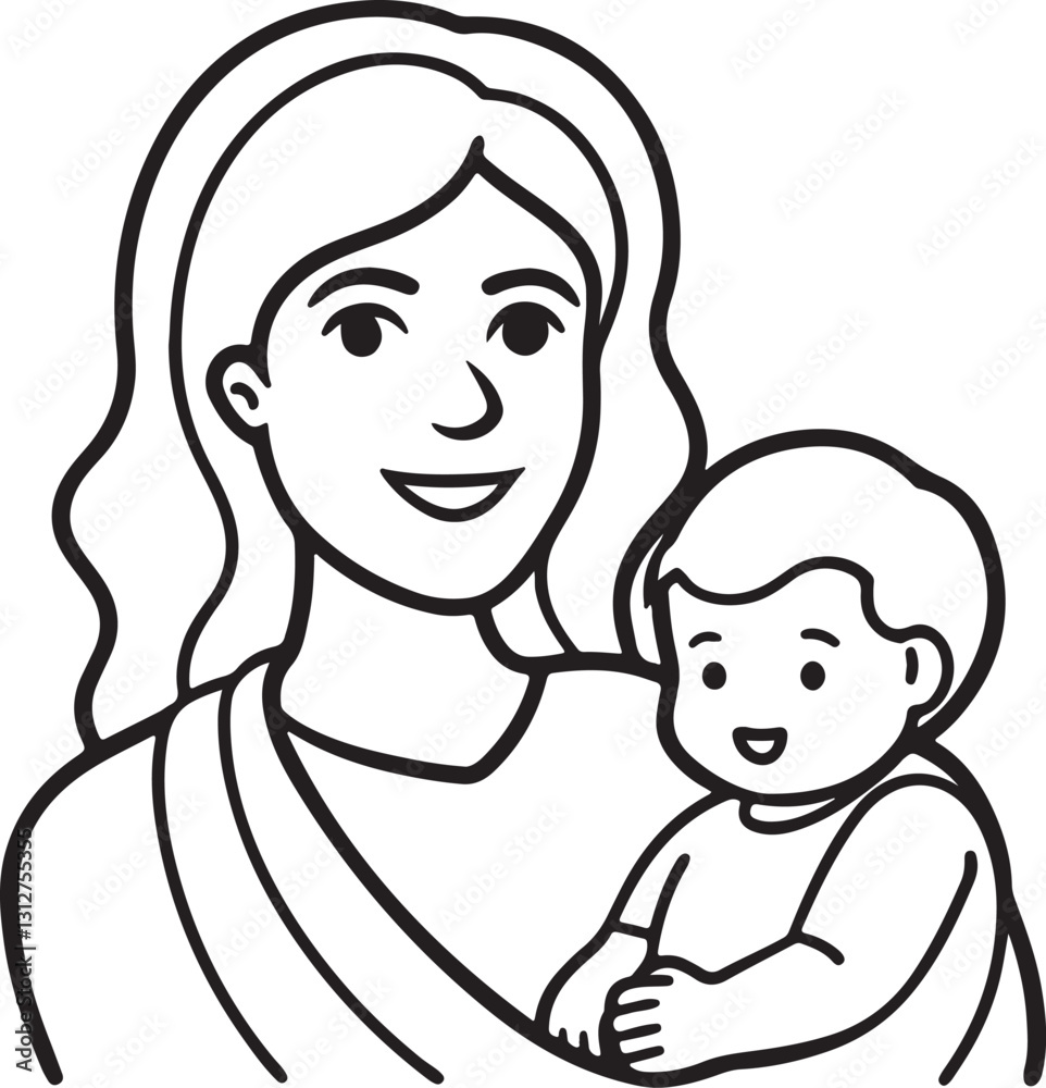 mother holding a baby line art, black outline, vector and illustration, coloring book page line art drawing mother holding a baby line art, black outline, vector and illustration, coloring book page line art drawing
