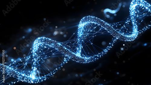 Abstract Glowing Blue DNA Double Helix Structure