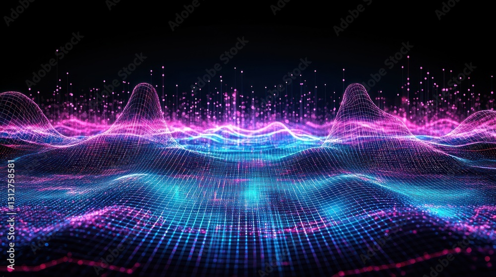 Obraz premium Abstract Digital Landscape: Neon Waves of Data