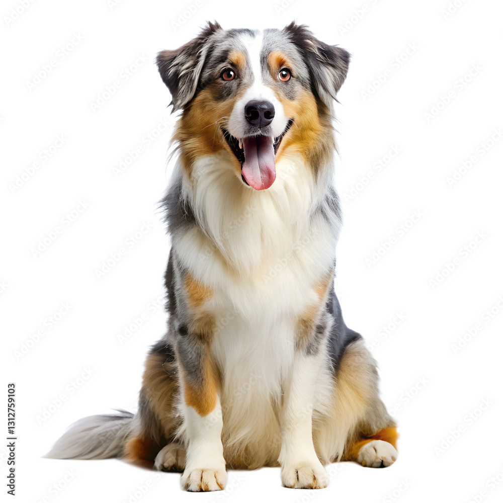 A beautiful Head shot of a Australian Shepherd dog panting with white background.PNG A beautiful Head shot of a Australian Shepherd dog panting with white background.PNG