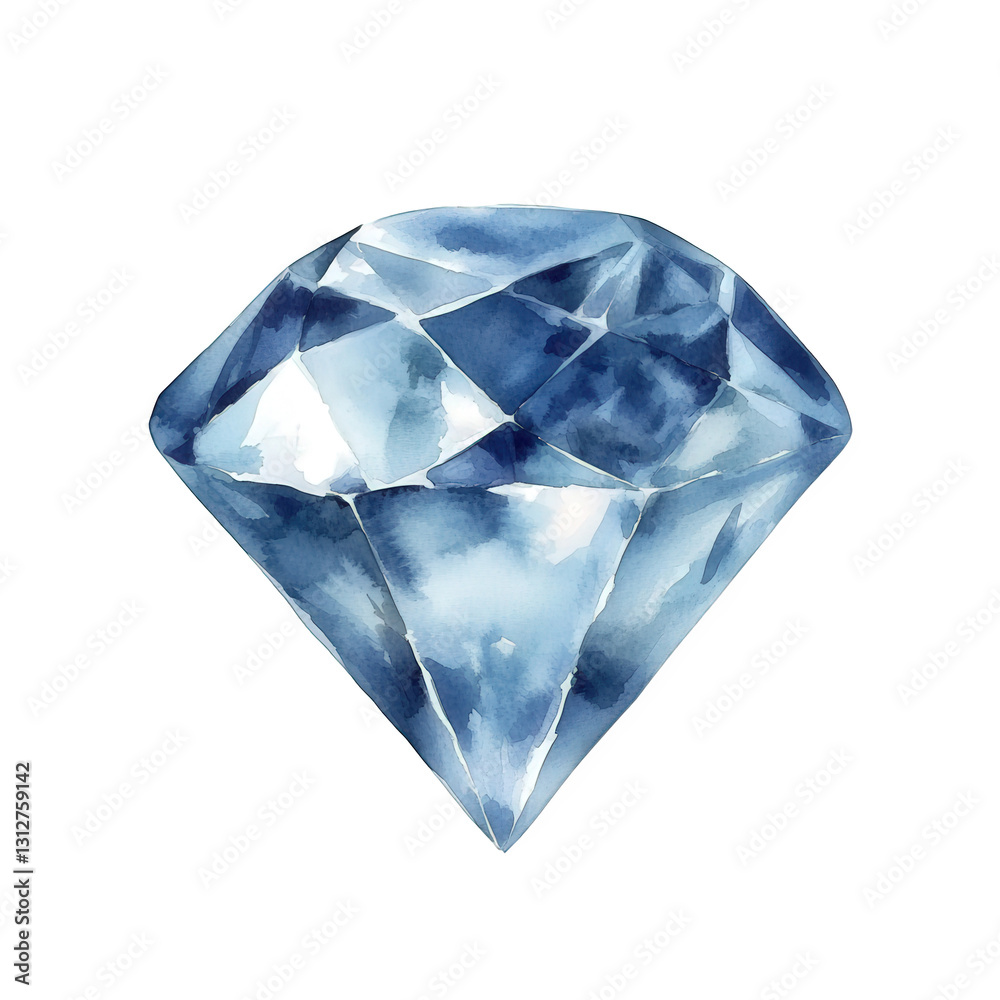 a watercolor illustration of a blue diamond showcasing its facets and reflections in a vibrant artistic style. for design decoration or as a symbol of luxury and elegance a watercolor illustration of a blue diamond showcasing its facets and reflections in a vibrant artistic style. for design decoration or as a symbol of luxury and elegance