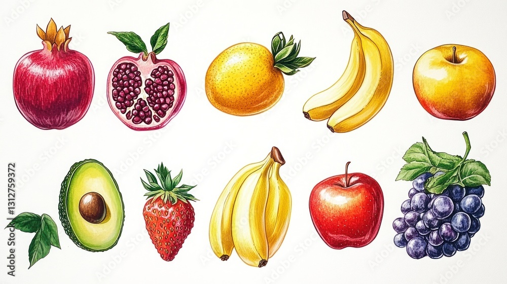 Hand drawn colorful fruit illustration Hand drawn colorful fruit illustration