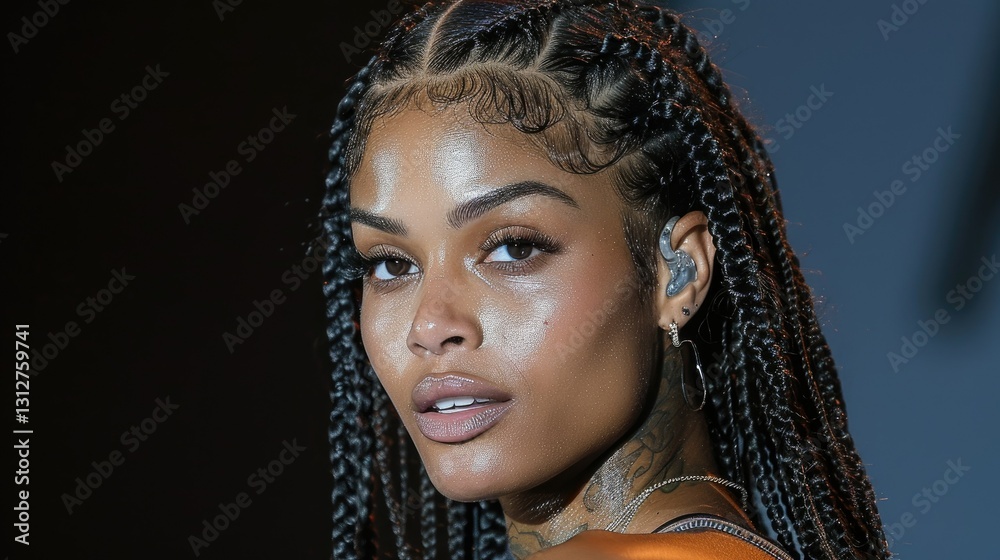 A close-up portrait of a person with braided hair, showcasing beauty and confidence. A close-up portrait of a person with braided hair, showcasing beauty and confidence.