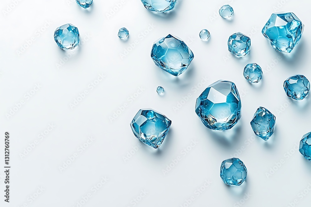 Blue Ice Crystals on White Background Blue Ice Crystals on White Background