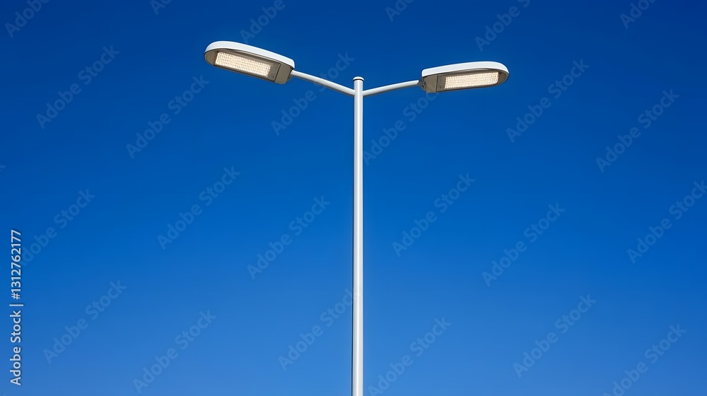 Modern Double LED Streetlight Against Blue Sky Modern Double LED Streetlight Against Blue Sky