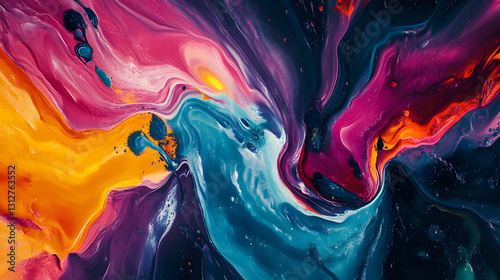 Abstract Vibrant Swirls of Color Fluid Acrylic Painting Texture