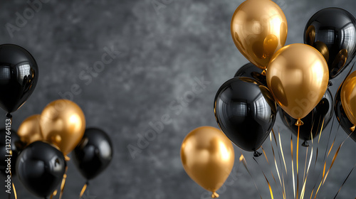 Elegant Black and Gold Balloons on Dark Background