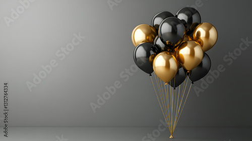 Elegant Black and Gold Balloons on Grey Background