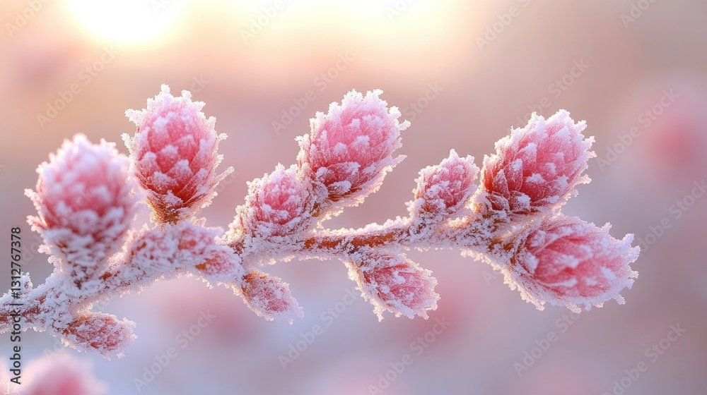 Frosted buds sunrise winter branch nature background Frosted buds sunrise winter branch nature background