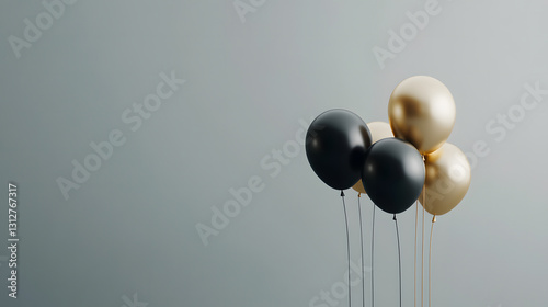 Elegant Black and Gold Balloons on a Neutral Background