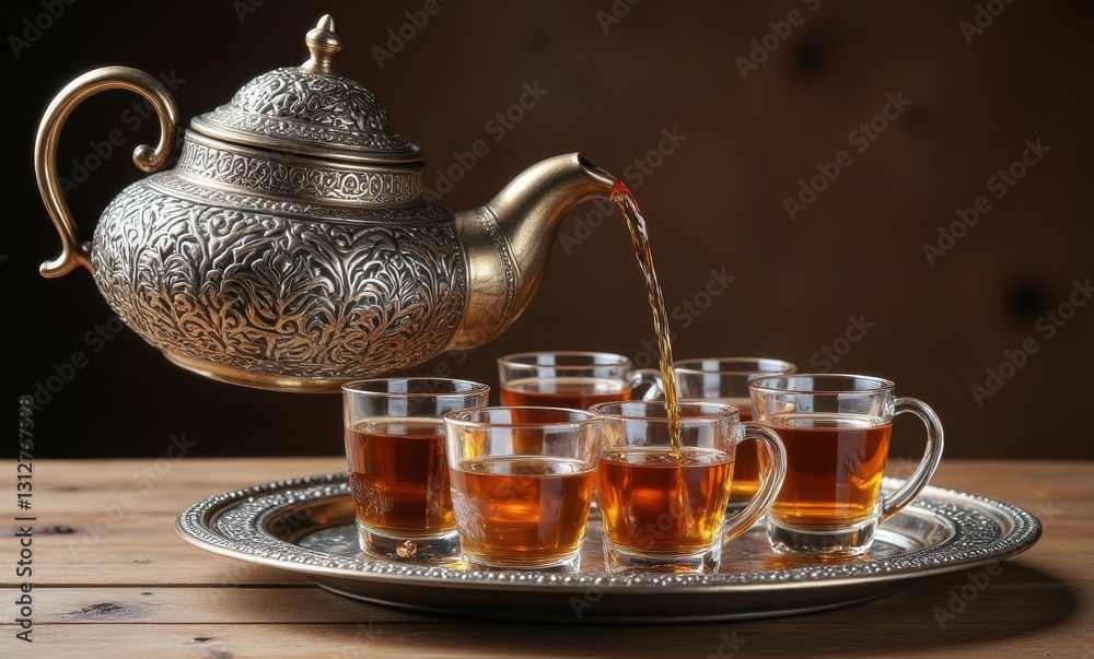 Elegant tea service with glass cups Elegant tea service with glass cups
