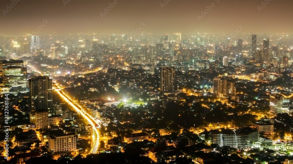 Fototapeta premium Expansive cityscape glowing with vibrant city lights.