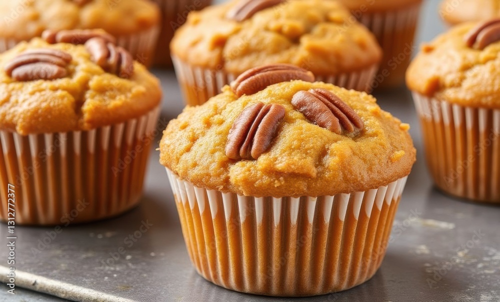Delicious pecan muffins on display Delicious pecan muffins on display