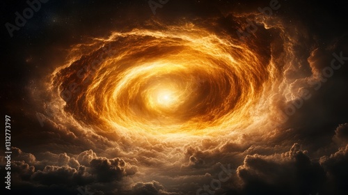 Fiery Celestial Vortex: A cosmic swirl of incandescent energy and swirling clouds