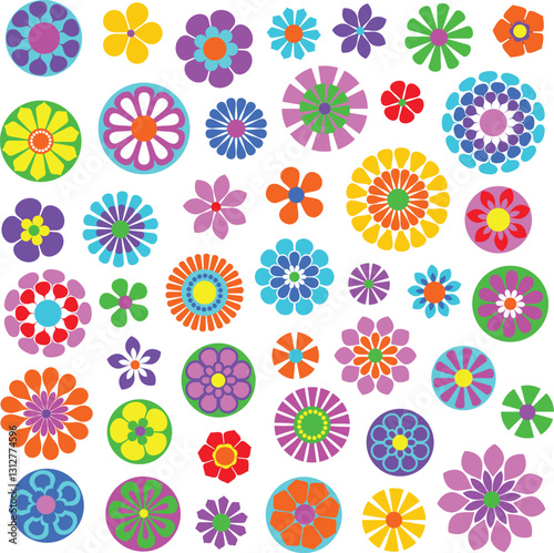mod bright colors vector flowers