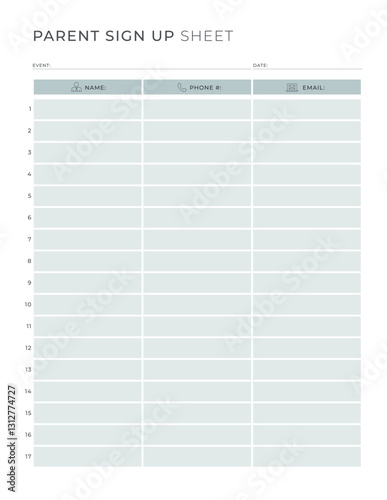 Sign up Sheet with event and date Portrait Letter size