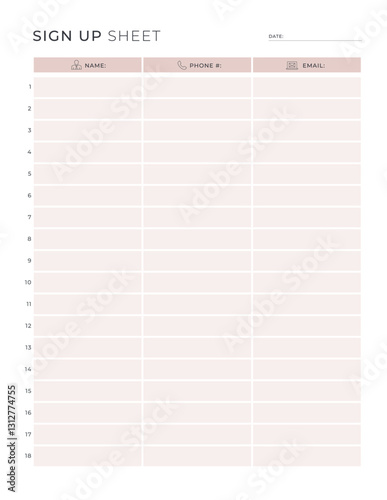 Sign up Sheet with event and date Portrait Letter size