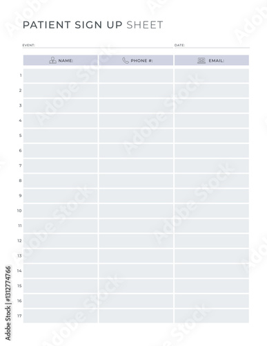 Sign up Sheet with event and date Portrait Letter size