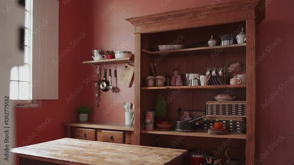 4K Ultra HD Rustic Kitchen with Wooden Shelf – Cozy Vintage Culinary Space 4K Ultra HD Rustic Kitchen with Wooden Shelf – Cozy Vintage Culinary Space