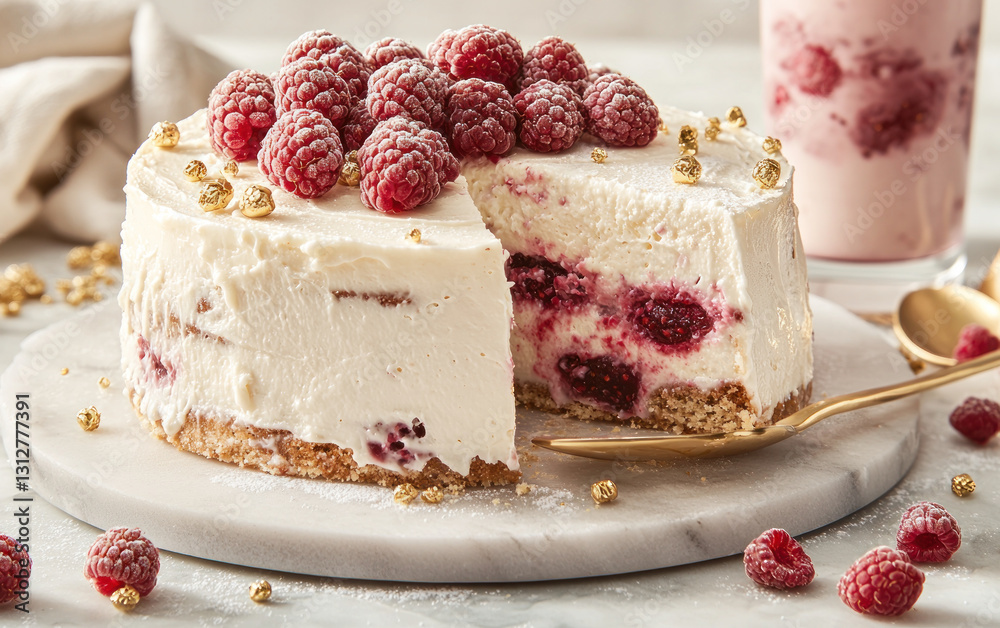 White Raspberry Cheesecake with Gold Accents White Raspberry Cheesecake with Gold Accents