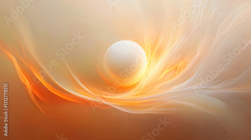 Abstract Orange and White Swirling Energy with Glowing Orb