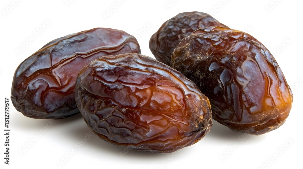 Closeup of Four Sweet Medjool Dates Isolated on White Background Closeup of Four Sweet Medjool Dates Isolated on White Background