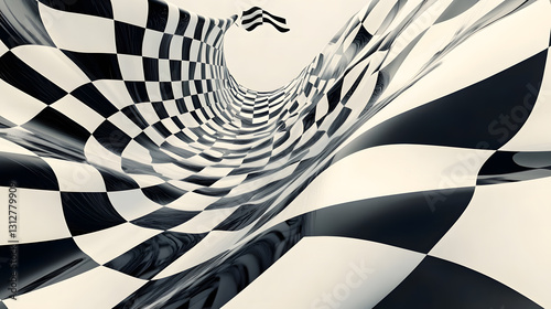Abstract Checkered Flag  A Swirling Vortex of Competition and Victory