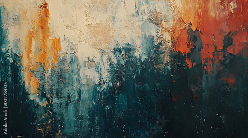 Abstract Textured Oil Painting in Teal, Orange, and Red Hues