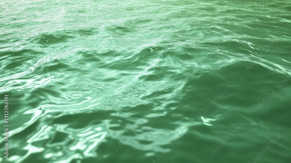 Serene green water surface with gentle ripples and waves in sunlight Serene green water surface with gentle ripples and waves in sunlight