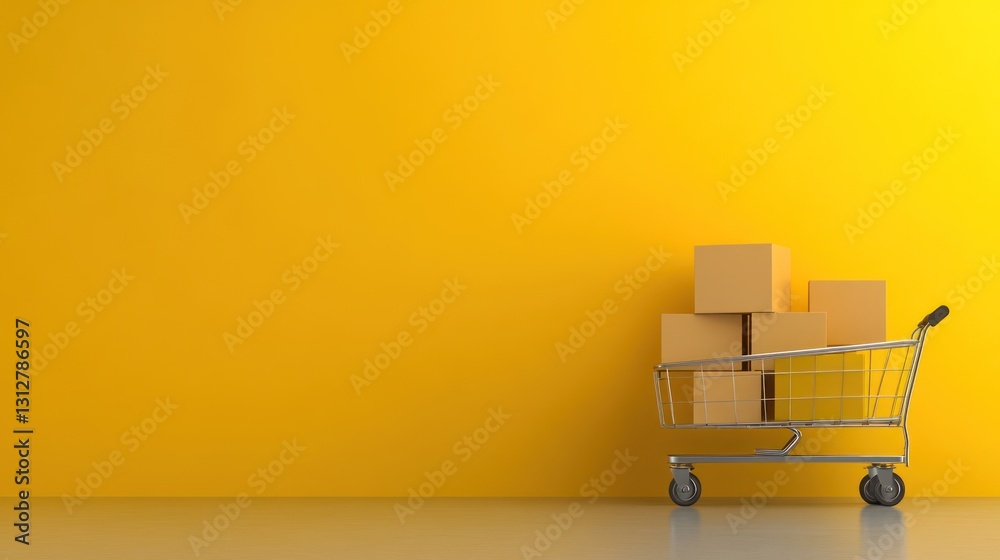 Fototapeta premium Online Shopping: Cart Full of Packages