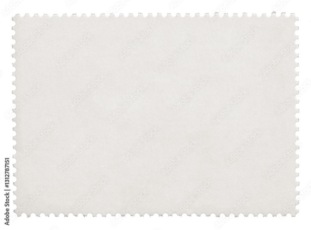 Blank postage stamp with empty paper design space on transparent background