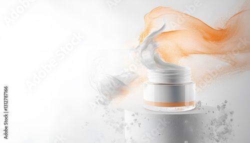 Various cosmetics in the air on a white background
