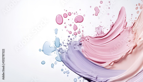 Various cosmetics in the air on a white background