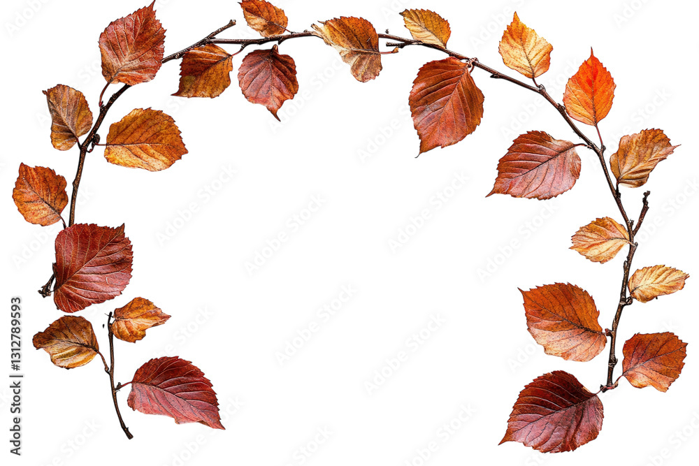 Obraz premium Autumn leaves arranged in a circular pattern on a white background showcasing seasonal beauty in nature