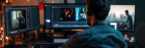 A virtual AI assistant helping a filmmaker edit a movie  -