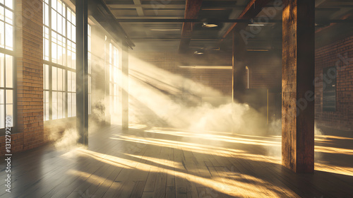 Sunbeams Illuminating a Dusty Industrial Loft Space