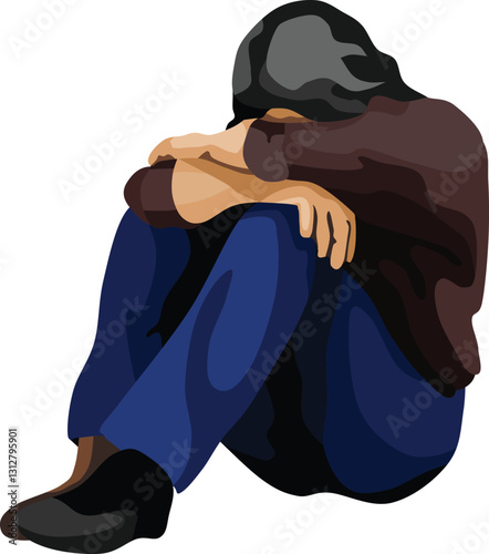 Depressed Sad Man Action People Vector