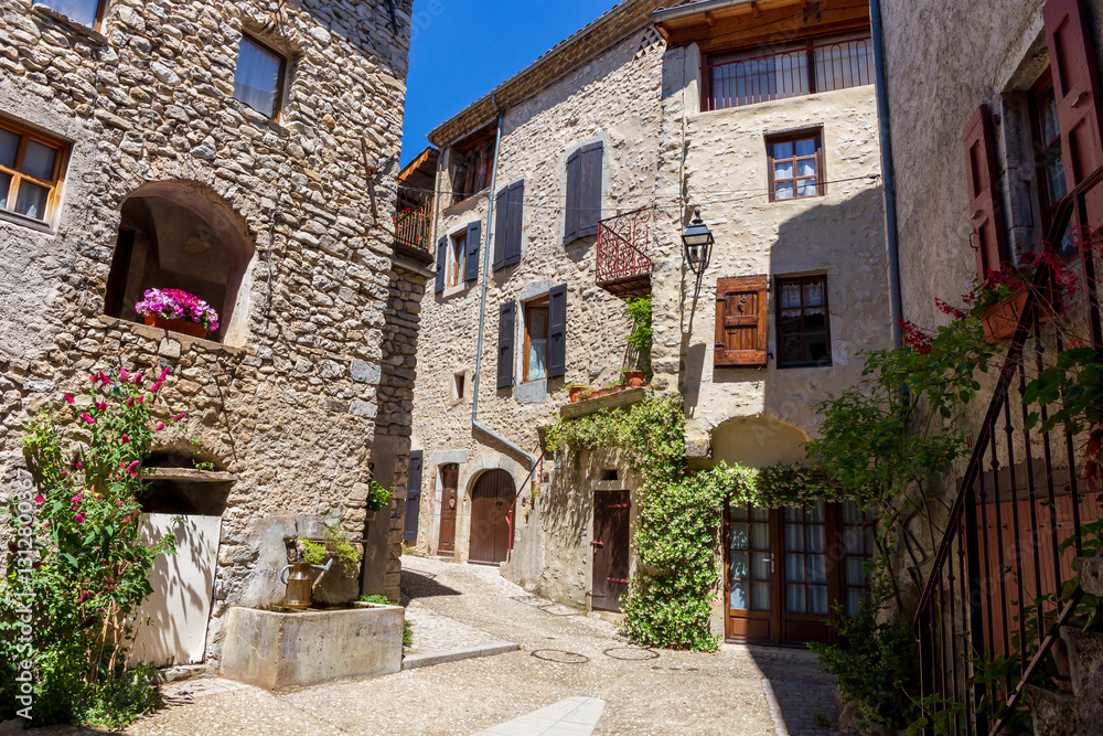 Fototapeta premium Châtillon en Diois, in the Drôme department, southeastern France. Medieval streets and houses in the center of the village. Châtillon is one of Most Beautiful Villages of France.