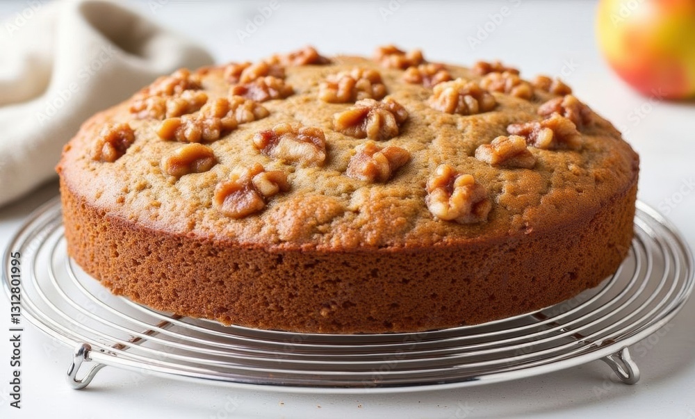 Delicious walnut apple cake on rack Delicious walnut apple cake on rack