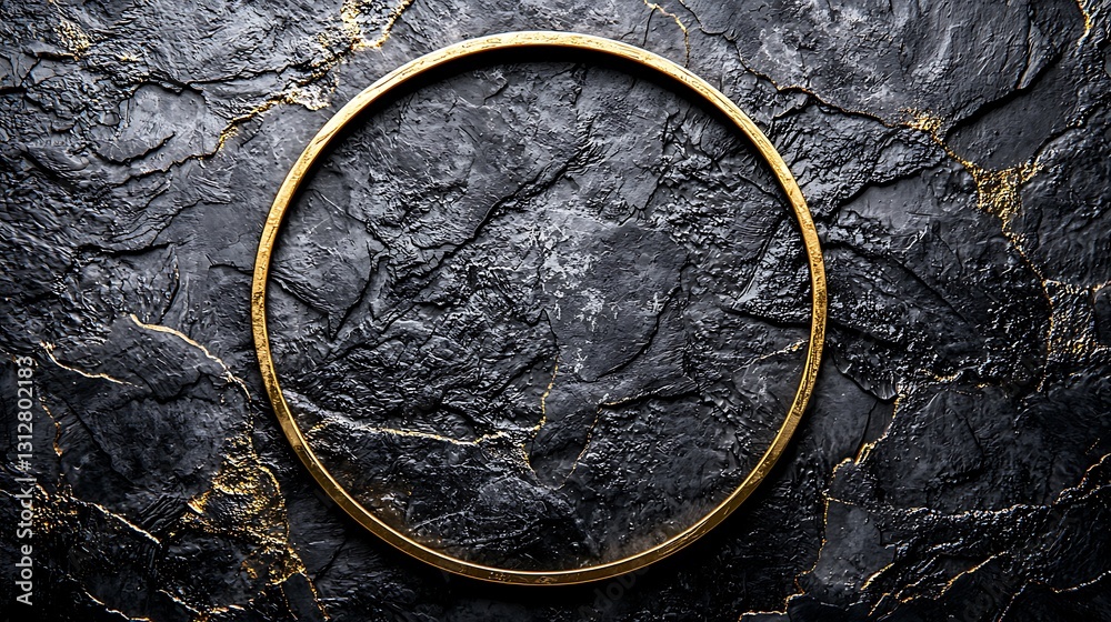 Fototapeta premium Gold Circle Frame Black Stone Texture Luxury Background Elegant Design