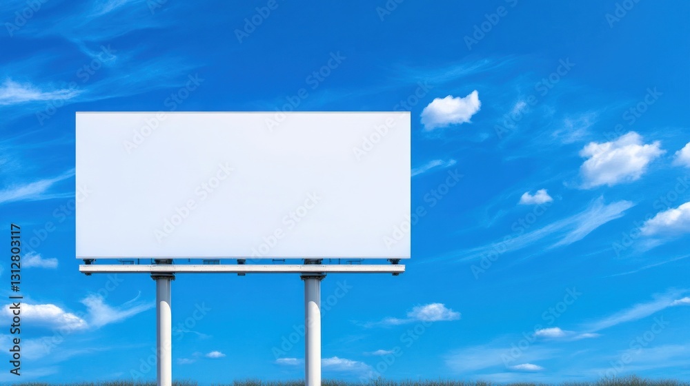 Fototapeta premium Blank Billboard Under a Blue Sky with Fluffy Clouds: Perfect for Your Advertisement