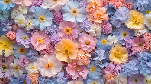 Wallpaper Mural Blooming flowers in a variety of pastel colors on green stems, set against a softly blurred background. Torontodigital.ca